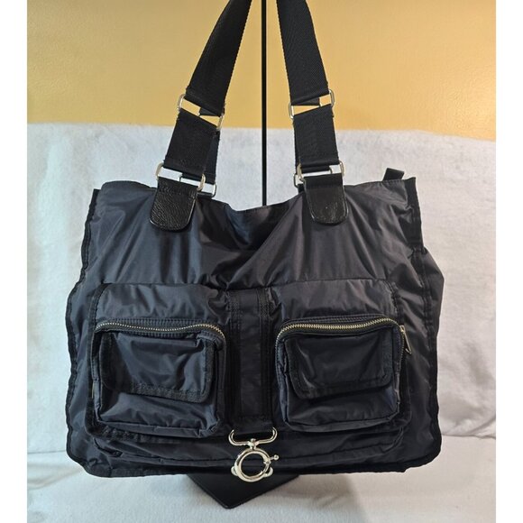 Banana Republic Womesn Black Shoulder Bag Double Strap‎ Nylon Outer Pockets - Picture 1 of 13
